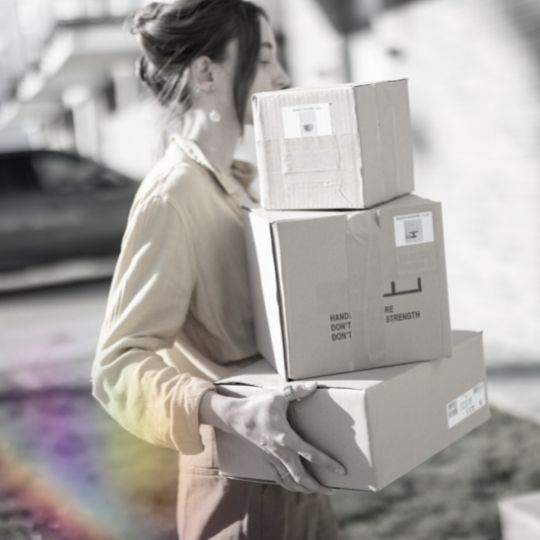 Woman carrying boxes - symbolizing content delivery on a website